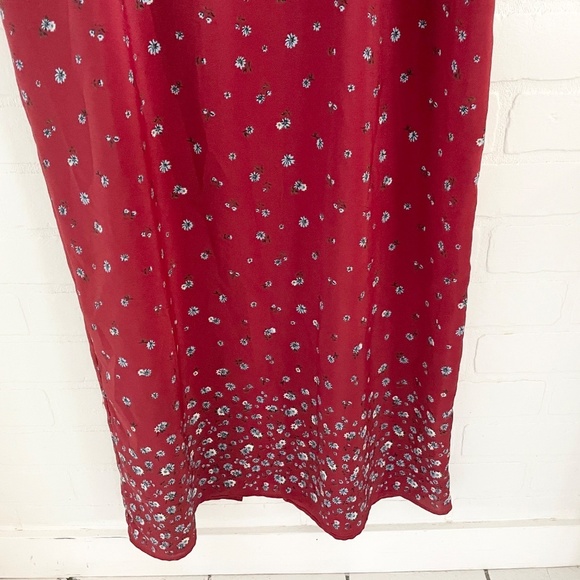 Vintage 90s Maxi dress Empire waist Sleeveless Floral Dark Red Burgundy Sz 13 - Picture 4 of 14